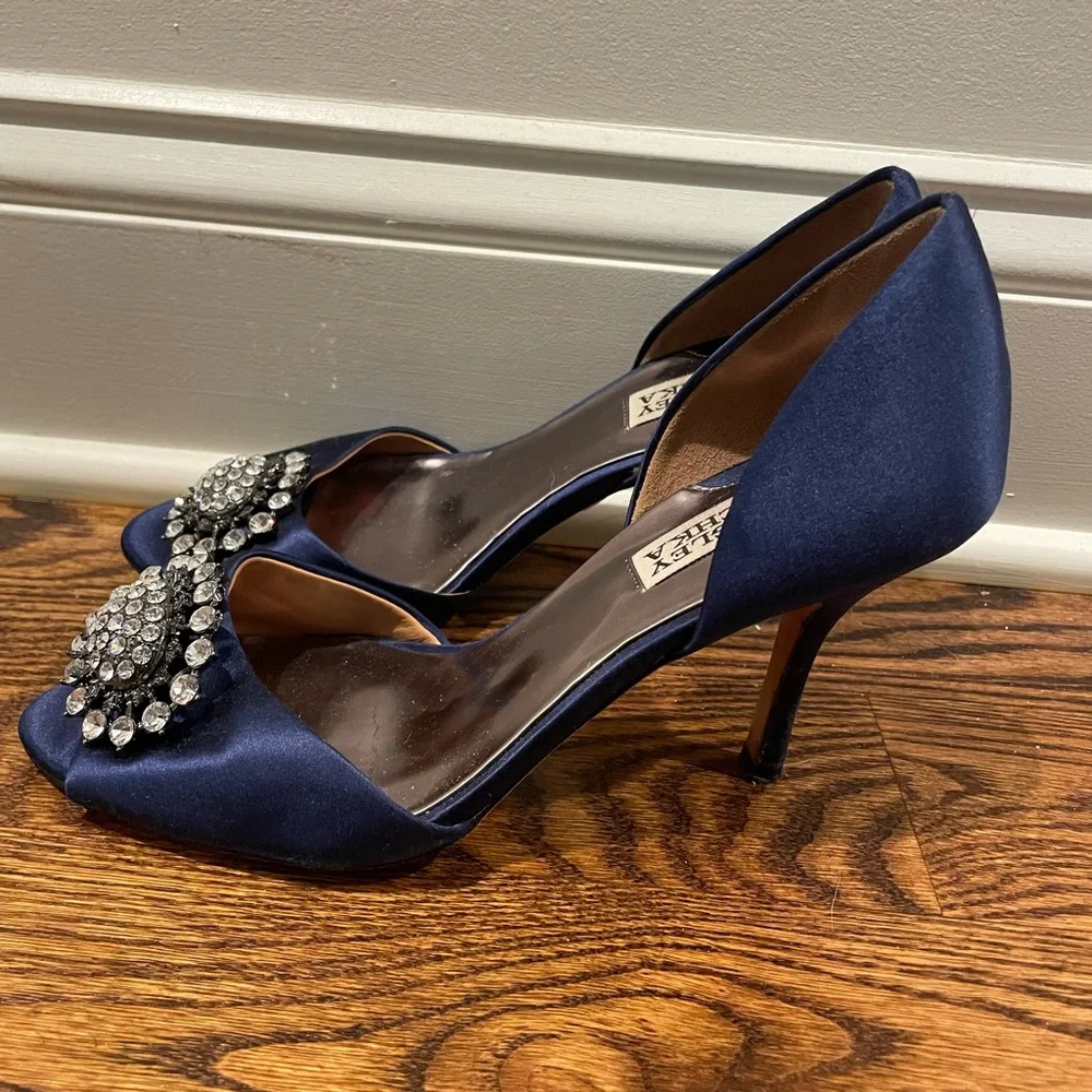 Badgley Mischka Blue Crystal Embellished Heels - Picture 2 of 5